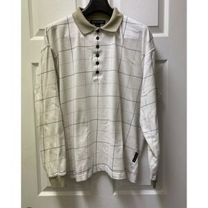 VTN Structure Men's L Rugby Shirt Ivory & Khaki‎ Y2K Grunge Fit 6 Button Closure